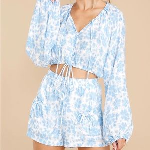 All About Beauty Light Blue Floral Print Two Piece Set